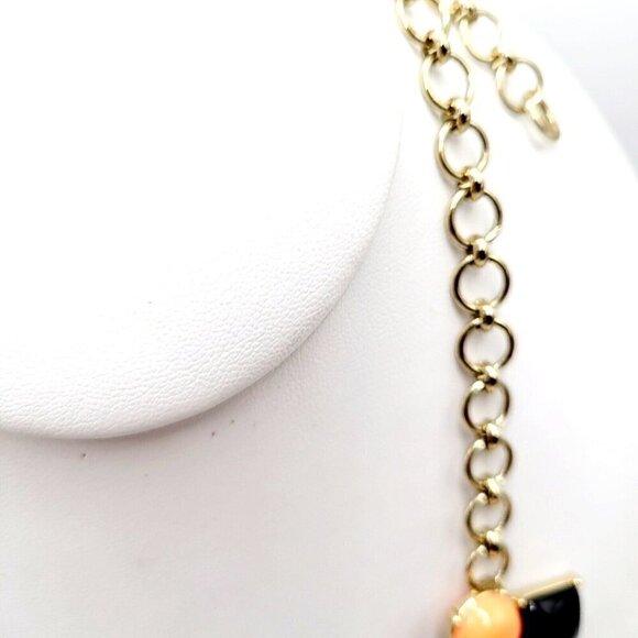 J. Crew Statement Necklace Coral Blue Gold Tone Poured Glass Look SIgned 21.5" - Picture 6 of 9